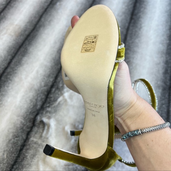 Jimmy Choo Dochas 100 Citrus Velvet Jewel Trim Heels Sandals - Picture 9 of 11